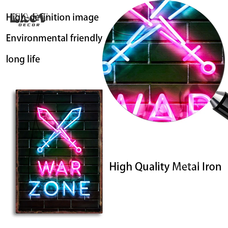 Neon Game Gamer Gaming Metal Tin Sign for Home Wall Art Decoration Teenager Bedroom Plaques Garage Club Bar Plate Vintage Poster