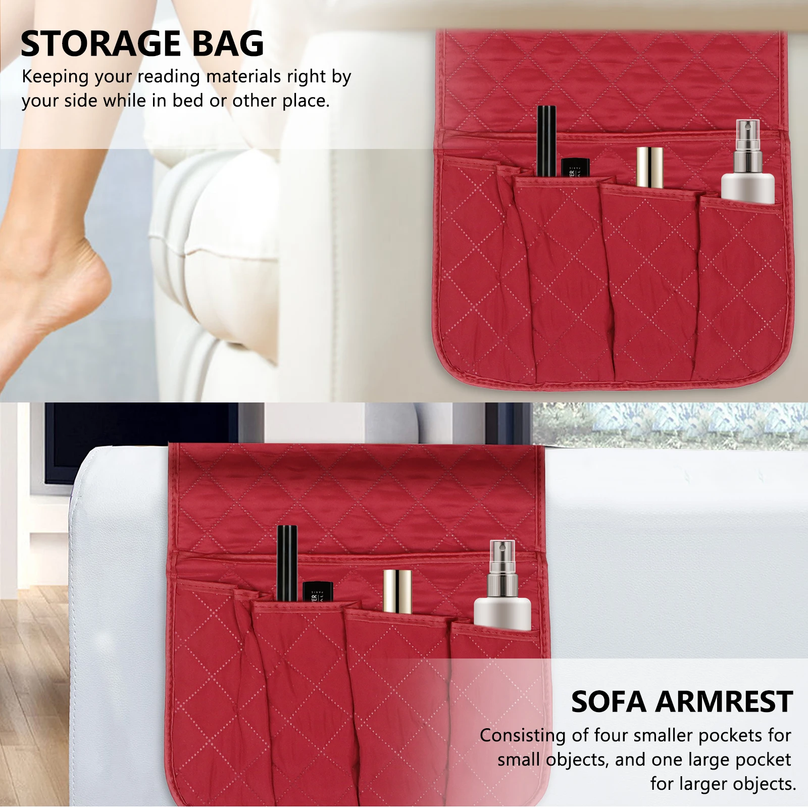 

Sofa Armrest Organizer Hanging Storage Bag 4 Small Pockets 1 Large Compartment Polyester Couch Organizer Remote