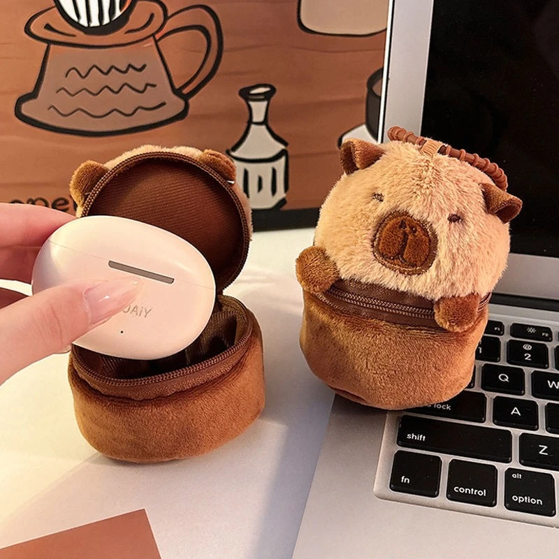 1/3/5/10/20PCS Cartoon Capybara Coin Purse Bamboo Tube Panda Plush Keychain Cute Animal Plush Toy Christmas Gift for Kids