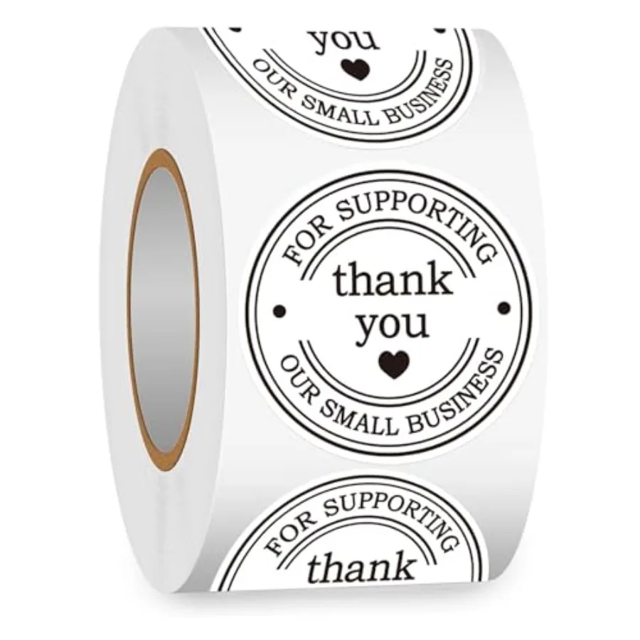 

Классические ретро-наклейки 2 дюйма с надписью «Спасибо за поддержку нашего малого бизнеса» и сердечками — белые, с надписью «Thank You»