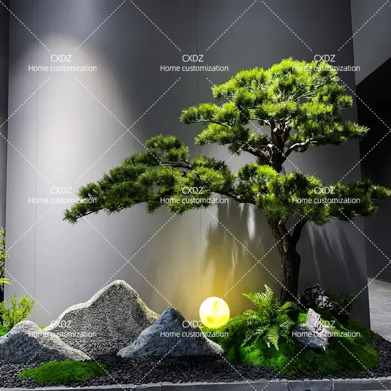 Simulated Welcome Pine Shape Ornament Indoor Black Pine Lohan Pine Green Plants Landscape Decoration Large Fake Tree for