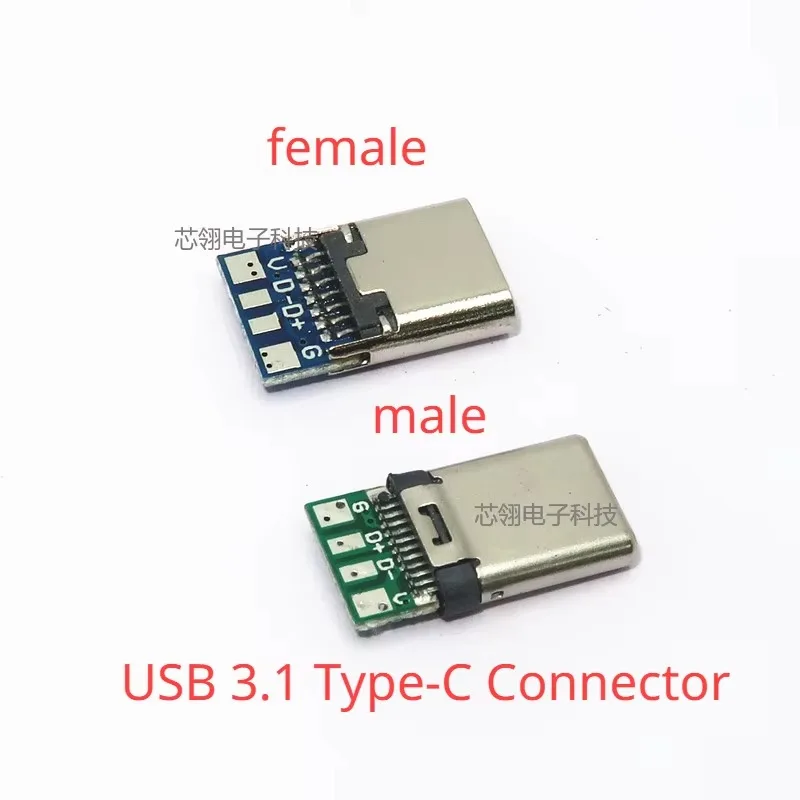 USB 3.1 type c male/Female Connectors Jack Tail 24pin usb Male Plug Electric Terminals welding DIY data cable Support PCB Board