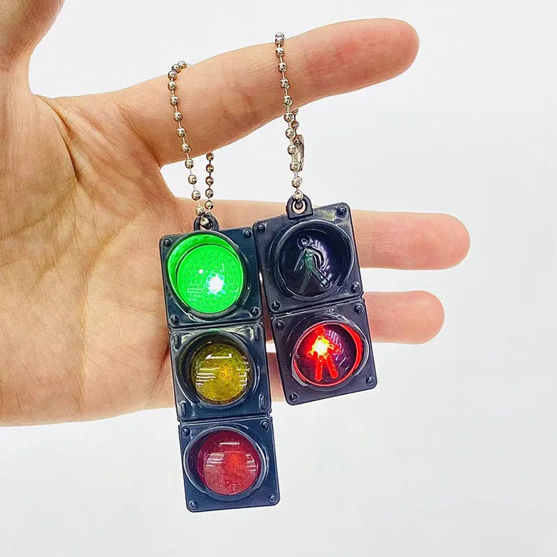 Creative Simulation Electronic Traffic Light Keychain Pendant Mini Cute Pedestrian Light LED Light-emitting Kids Cognitive Toys