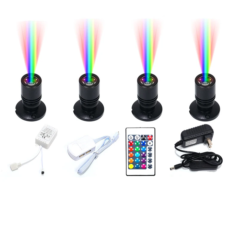 RGB 7 Colors Jewelry Spotlight Cabinet Lamp 1.5w LED Mini Surface Mounted Light Puck Work Lights With Remote Control