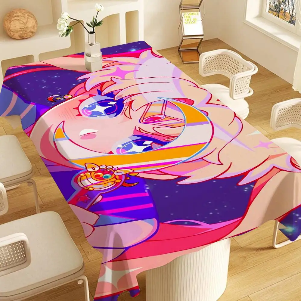 S-SAILOR Anime M-MOON Tablecloth Themed Indoor Outdoor Picnic Party Tablecover Kitchen Dining Table Wedding Decor