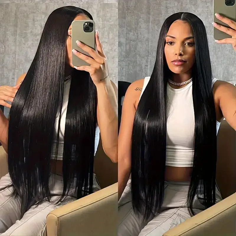 Natural Black 10 30 Inch 13X6 HD Lace Forehead Wig Human Hair 13x4 Straight Women Pre-Plucked Closure 180 Density