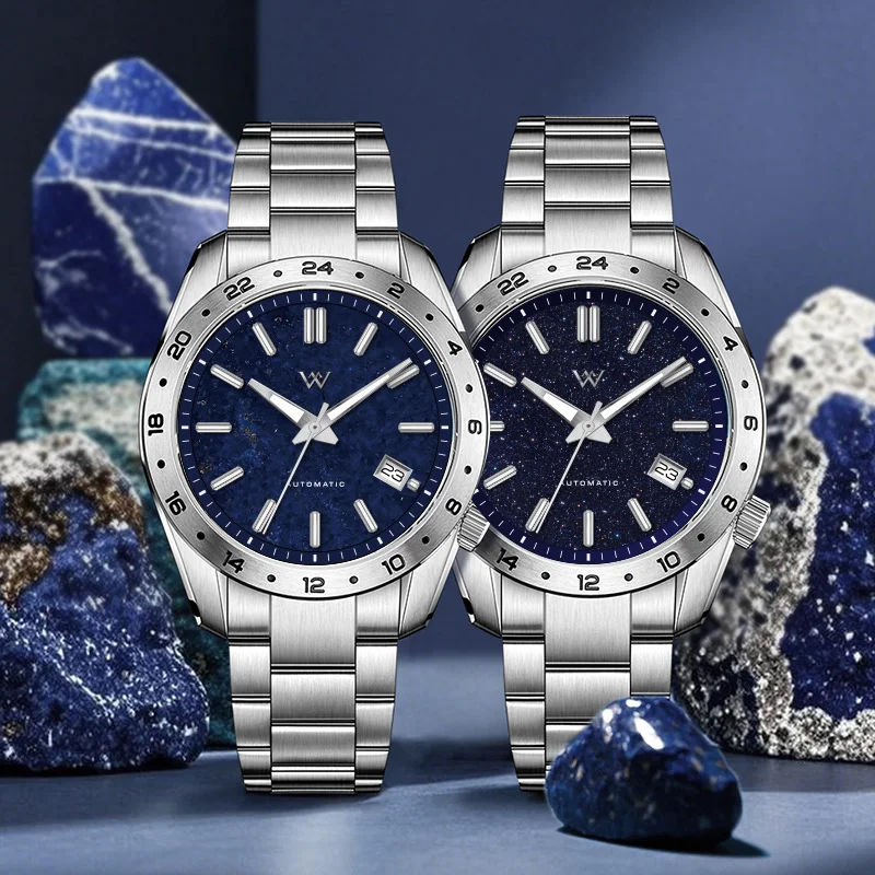 

WM Watch Automatic Mechanical Watches Lapis Lazuli/Blue Sandstone Dial NH35 AR Coated 100 Waterproof Welly Merck Watch WM223