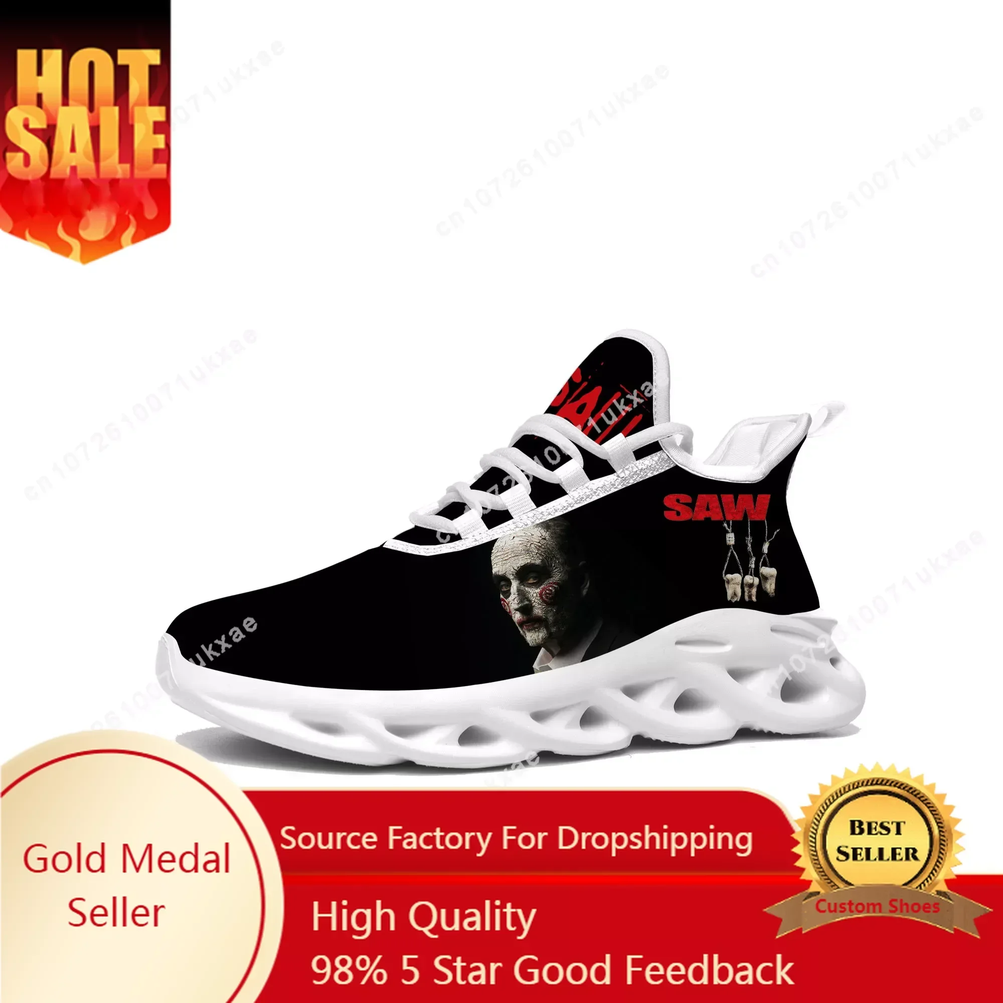 Saw Movie Horror Jigsaw Puppet Flats Sneakers Mens Womens Sports Running Shoes Sneaker Lace Up Mesh Footwear custom made Shoe