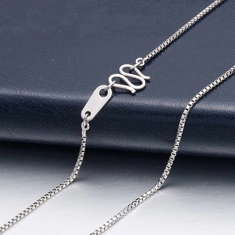 

PT950 Pure Solid Platinum 950 Necklace Women 1mm Thin Box Link Necklace 42-44cm Two Design Clasp