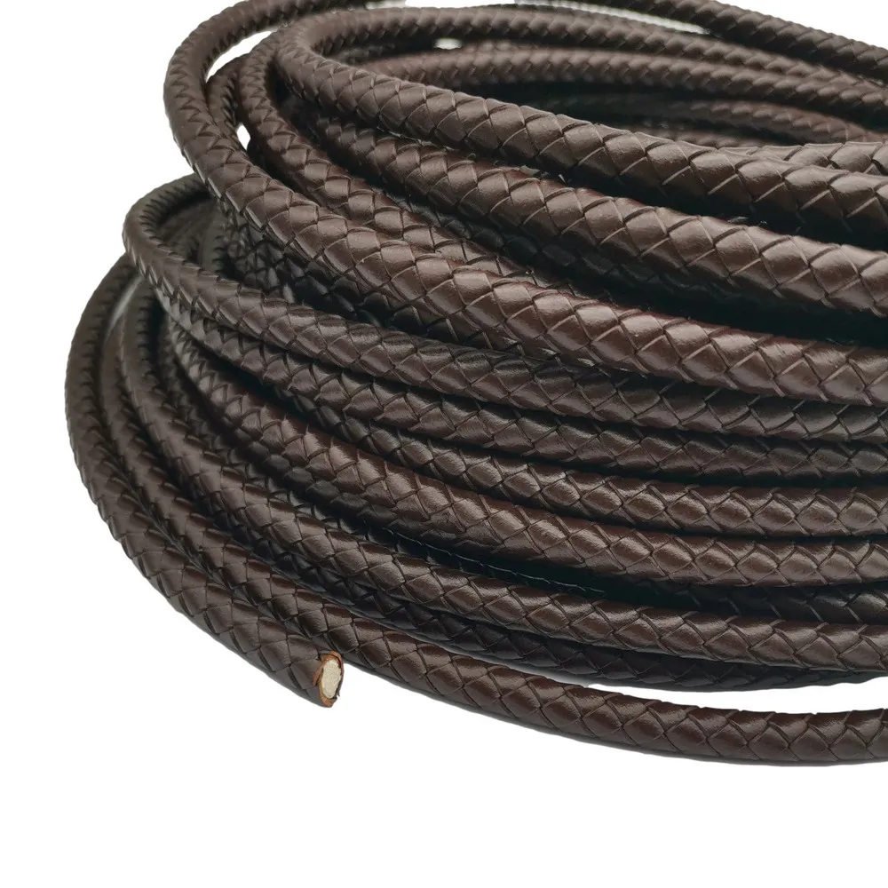 

Brown Braided Leather Bolos Cords 8.0mm Round Folded Leather Strap for Jewelry Making Bracelet 1 Yard