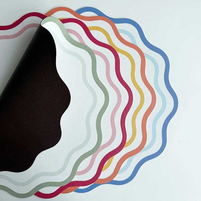 PU Leather Placemat Polygonal Flower-shaped Table Mat Place Waterproof and Heat Insulation Dining Festival Party Decor Kitchen