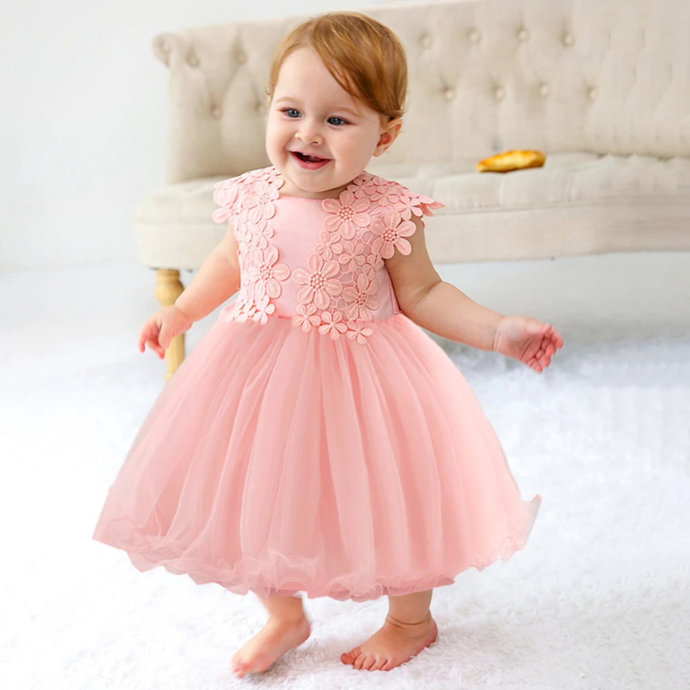 Baby Girl Baptism Dresses Toddler White Lace Flower Tulle Christening 1 Years Birthday Princess Party Dress Newborn Wedding Gown