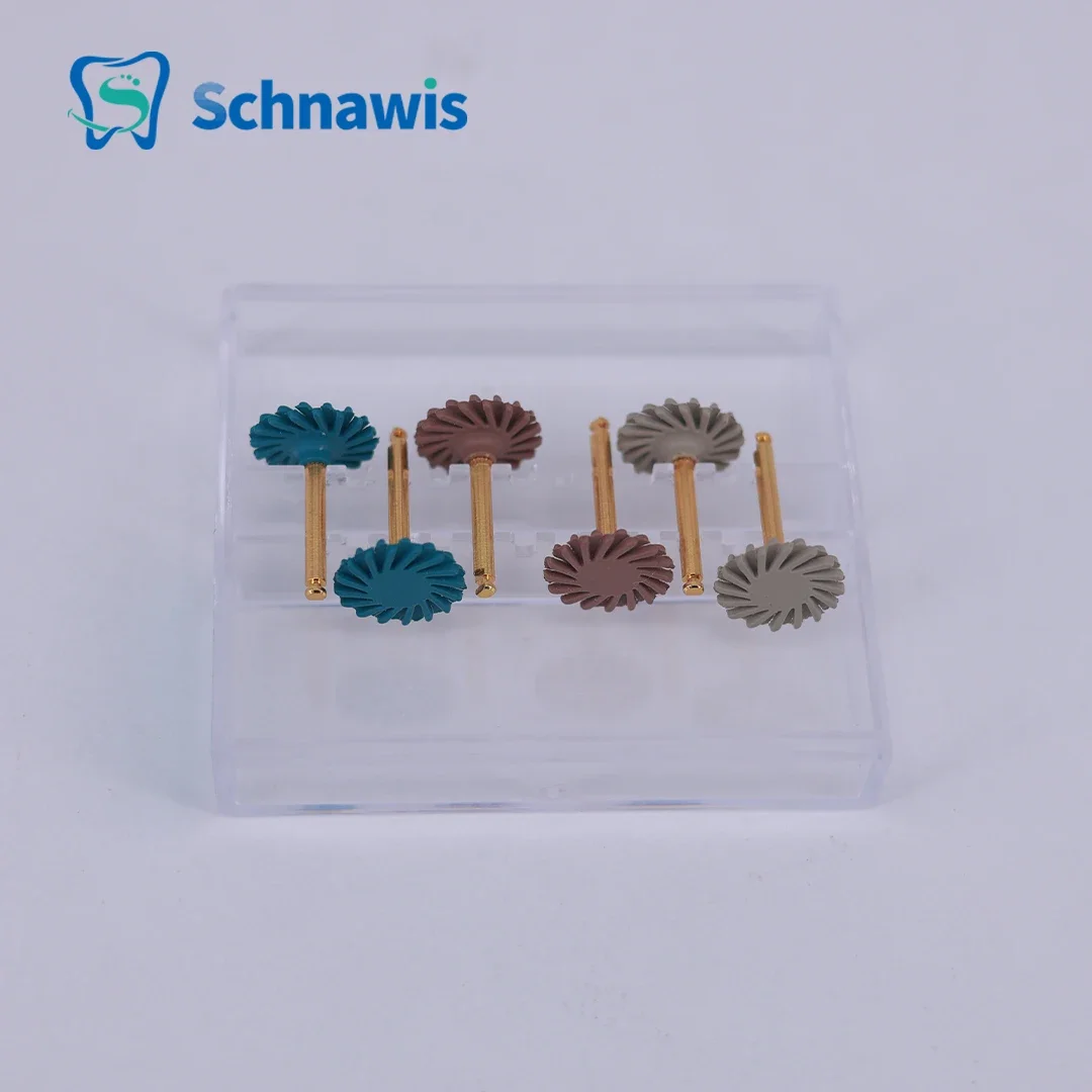 6pcs/box Dental Composite Resin Polishing Disc wheel Kit Brush Burs Silicone with Diamond disc 2 Step Polishing Dentist Tool