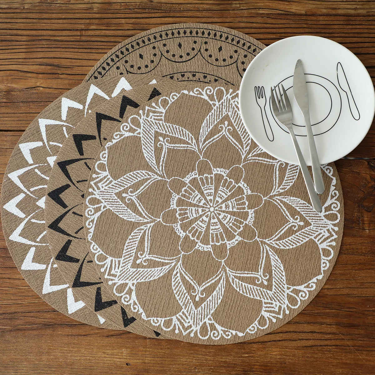 بولي كلوريد الفينيل Teslin تحديد الموقع طاولة الطعام ماندالا الزهور مقاوم للماء طاولة مضادة للماء حصيرة الحديثة بسيطة الغربية تحديد الموقع جولة مكافحة تحرق