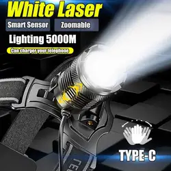 Linterna de cabeza con Sensor de alta potencia, luz láser blanca de 99000000 lúmenes, 1000W, Zoom XHP70, linterna de pesca recargable por TYPE-C