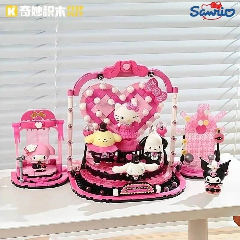 Keeppley Sanrio Assembled Building Blocks Kuromi Shines Broadway Kawaii Toy Hello Kitty Model Desktop Ornaments Holiday Gifts