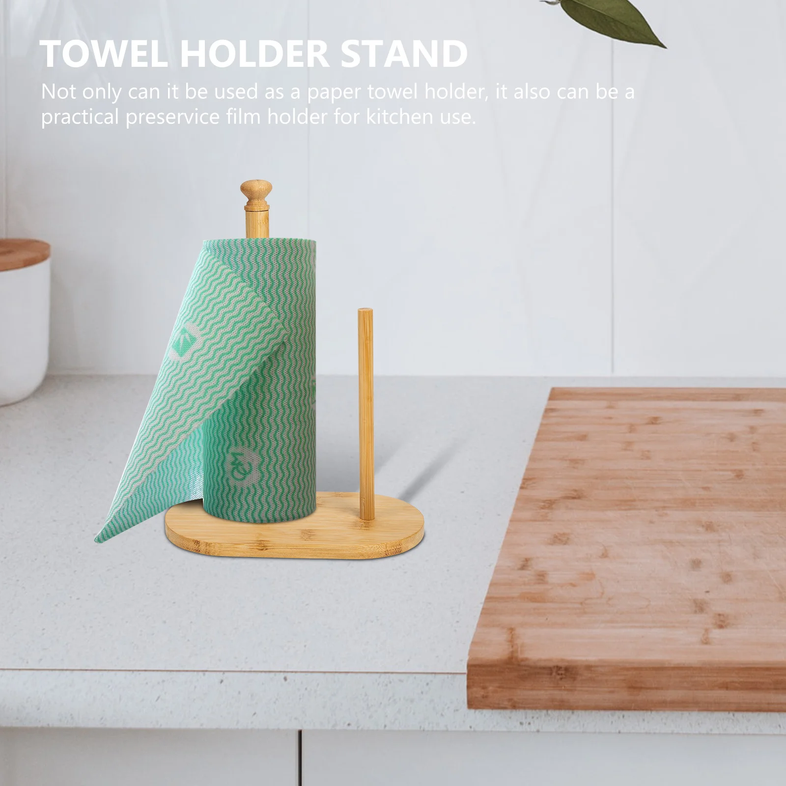 

Bamboo Paper Towel Holder Dual Rod Design Countertop Roll Paper Holder Wooden Kitchen Towel Stand For Home Office Cafe