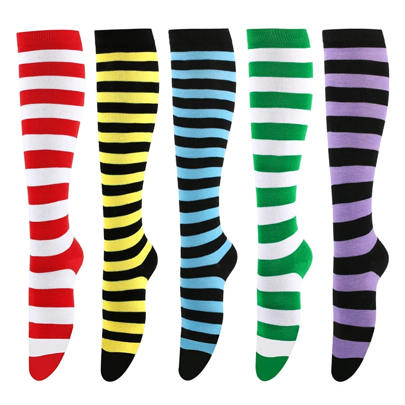 1Pair Colorful Striped Christmas Stocking Over Knee Socks For Women Girls Fashion Versatile Warm Sexy Slim Long Socks Gifts