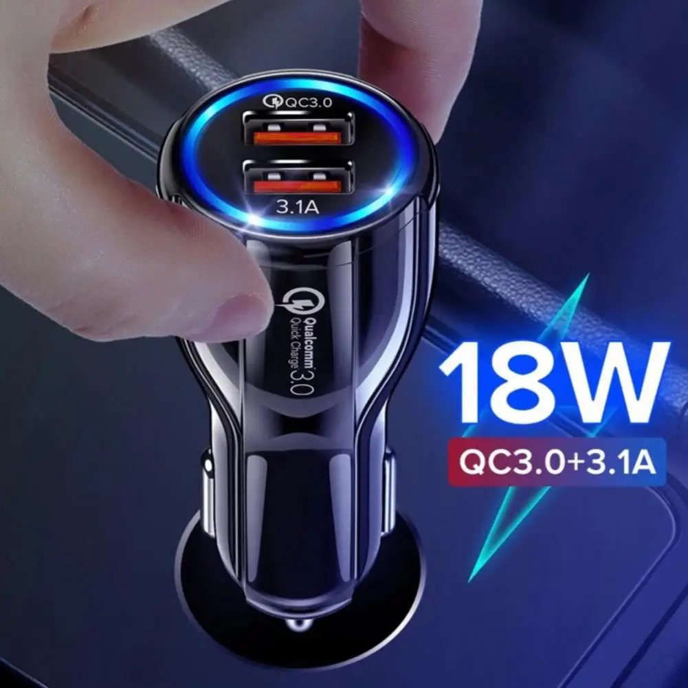 Compact Auto Charger Fireproof Materials Car Charger LED Indicator Fast Charging QC3.0 USB Car Phone Charger