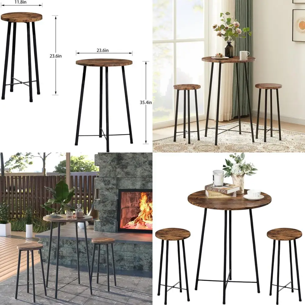 

3-Piece Bistro Set with 2 Stools, Counter Height Wooden Breakfast/Dinner Table, Easy Assembly, Brown
