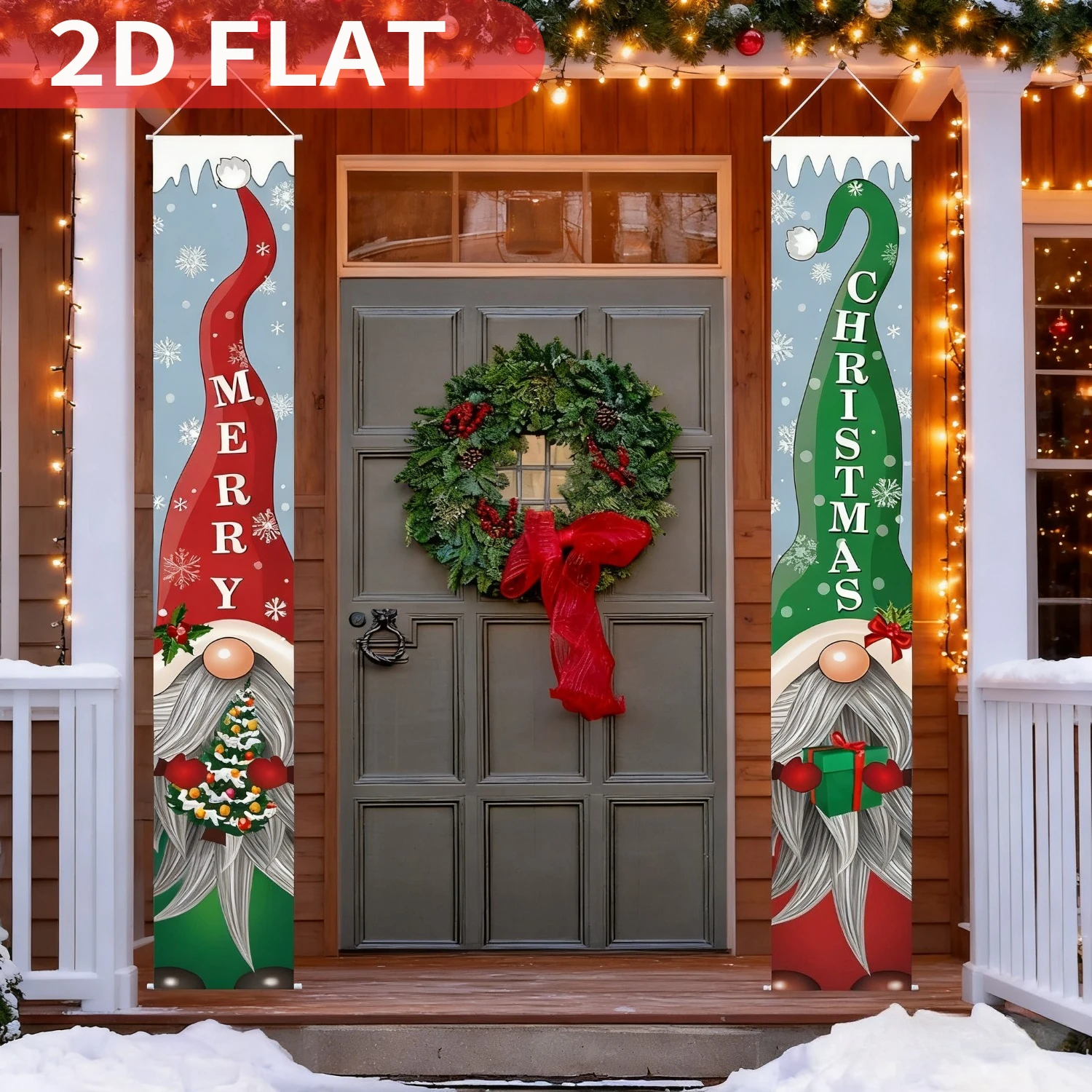

1pair Christmas Decorative, Gnomes Banners Front Porch Outdoor Sign, 1x6FT, Polyester Material, Christmas Gnomes Door Banner