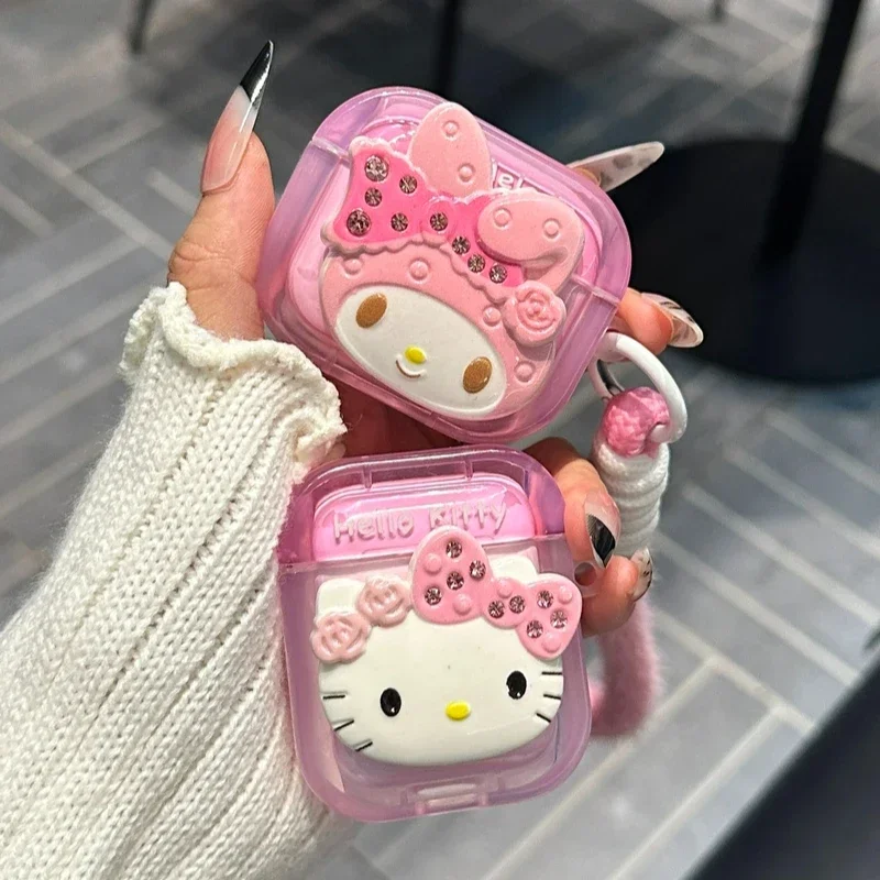 3D Cute Cartoon Sanrio Hello Kitty Melody Earphone Case For Airpods 4 1 2 3 Pro 2 Wireless Bluetooth Headset Cover With Lanyard