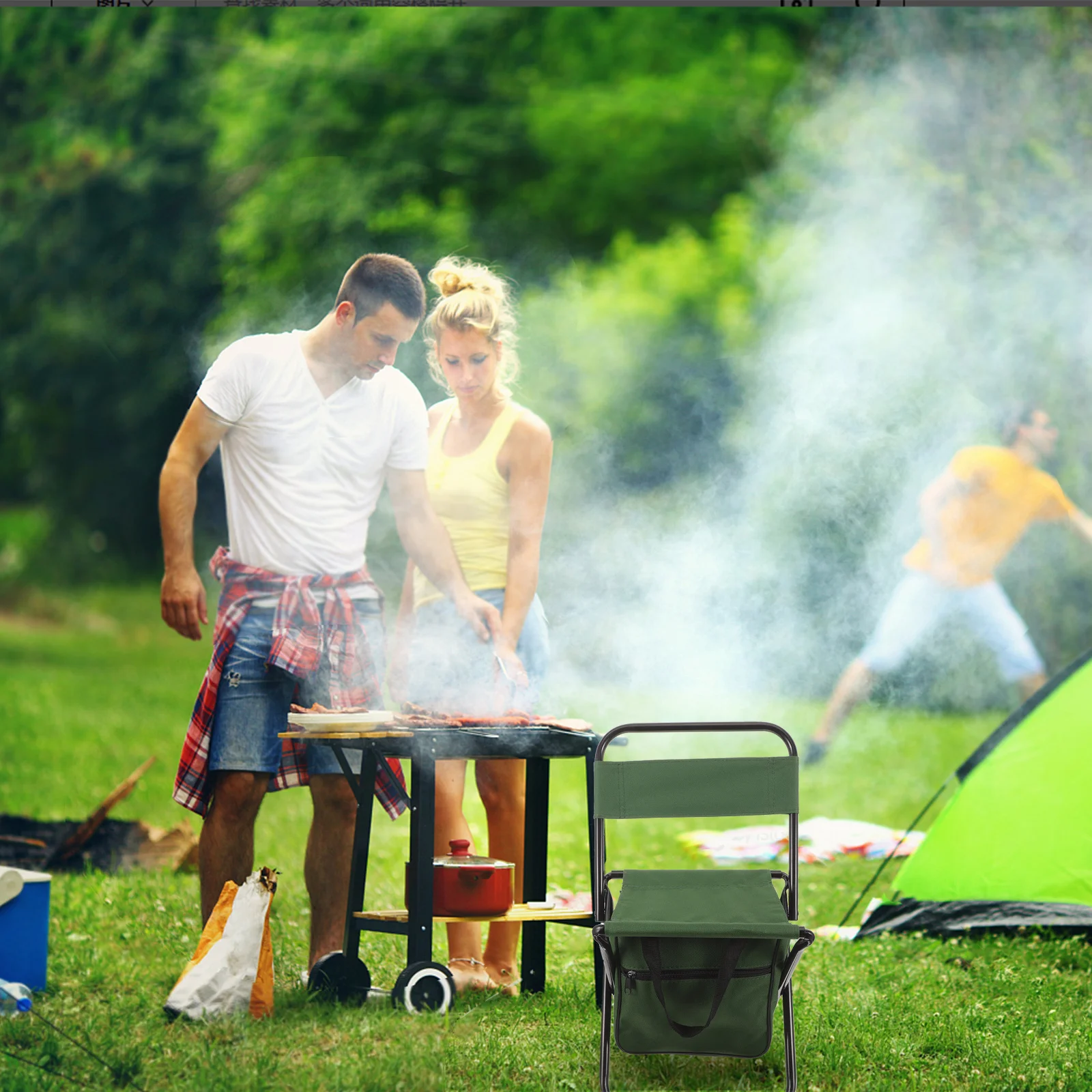 كرسي تخييم محمول خفيف الوزن قابل للطي مع كيس تخزين للمناسبات الخارجية وصيد الأسماك والنزهات والفناء الخلفي #4