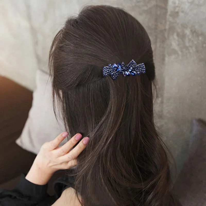 Colorful Crystal Spring Hair Clip Women Diamond Ponytail Holder Hairpin Non-slip Claw Korean Fashion Claw Grip Clamp Accessories