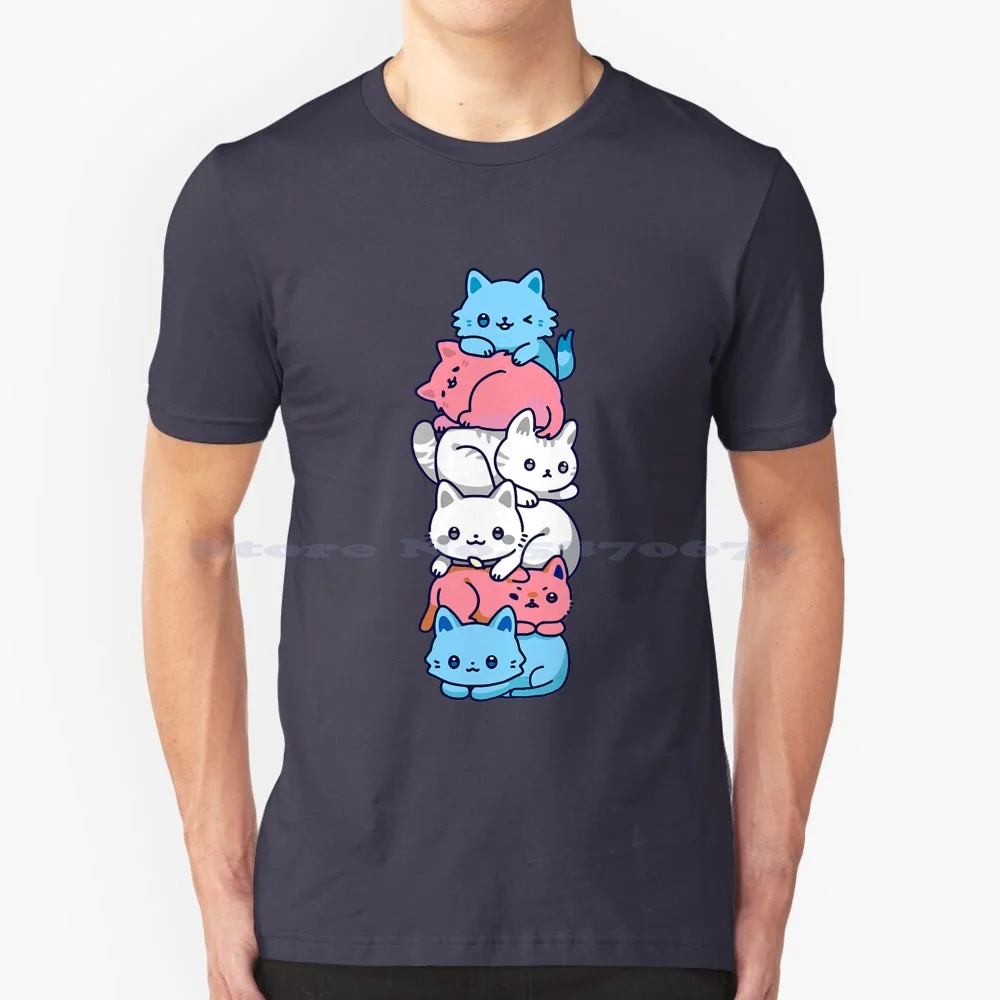 Pride Cat Lgbt Trans Flag Cute Cats Pile Gifts T-Shirt T Shirt 100% Cotton Tee Pride Cat Lgbt Trans Flag Cute Cats Pile