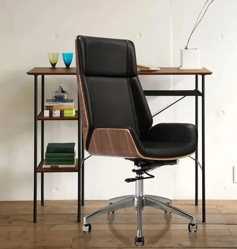 High-Back Bentwood Swivel Office Computer Chair Micro Fiber Leather Office Furniture For Home,Conference Task Leather Armchair