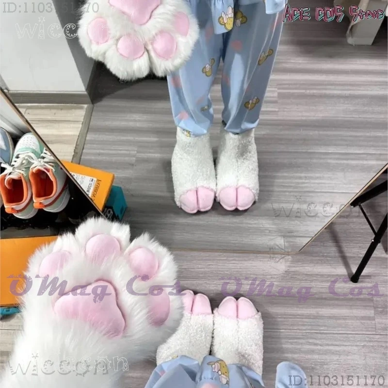 Fursuit Cosplay Paw Shoes Kigurumi Accessories Frizz Furry Kig Cosplay Sheep Trotters Boots Cute Fluffy Animal Party Wearable