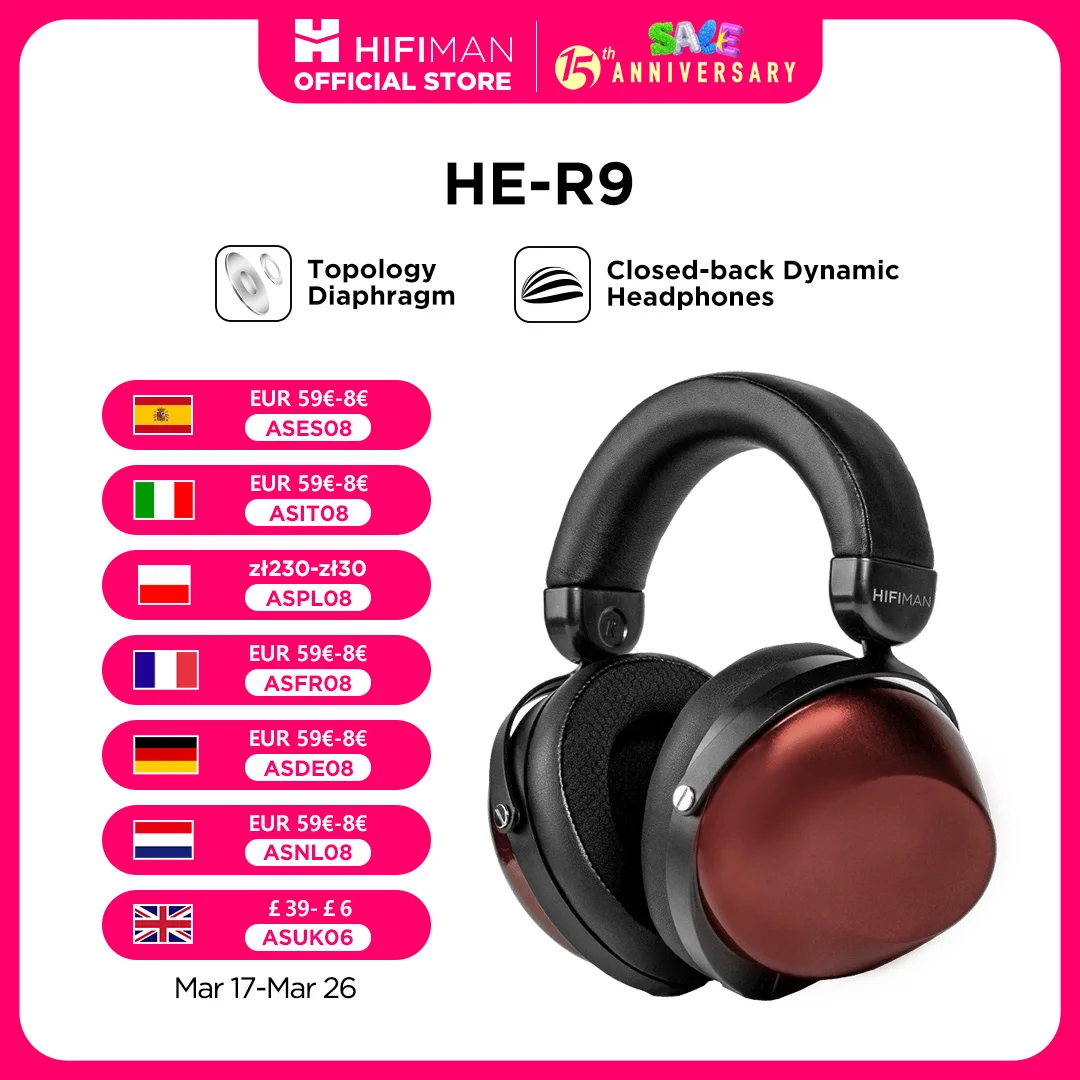 HIFIMAN HE-R9 Dynamic Closed-Back Over-Ear Headphones with Topology Diaphragm-Wired Version