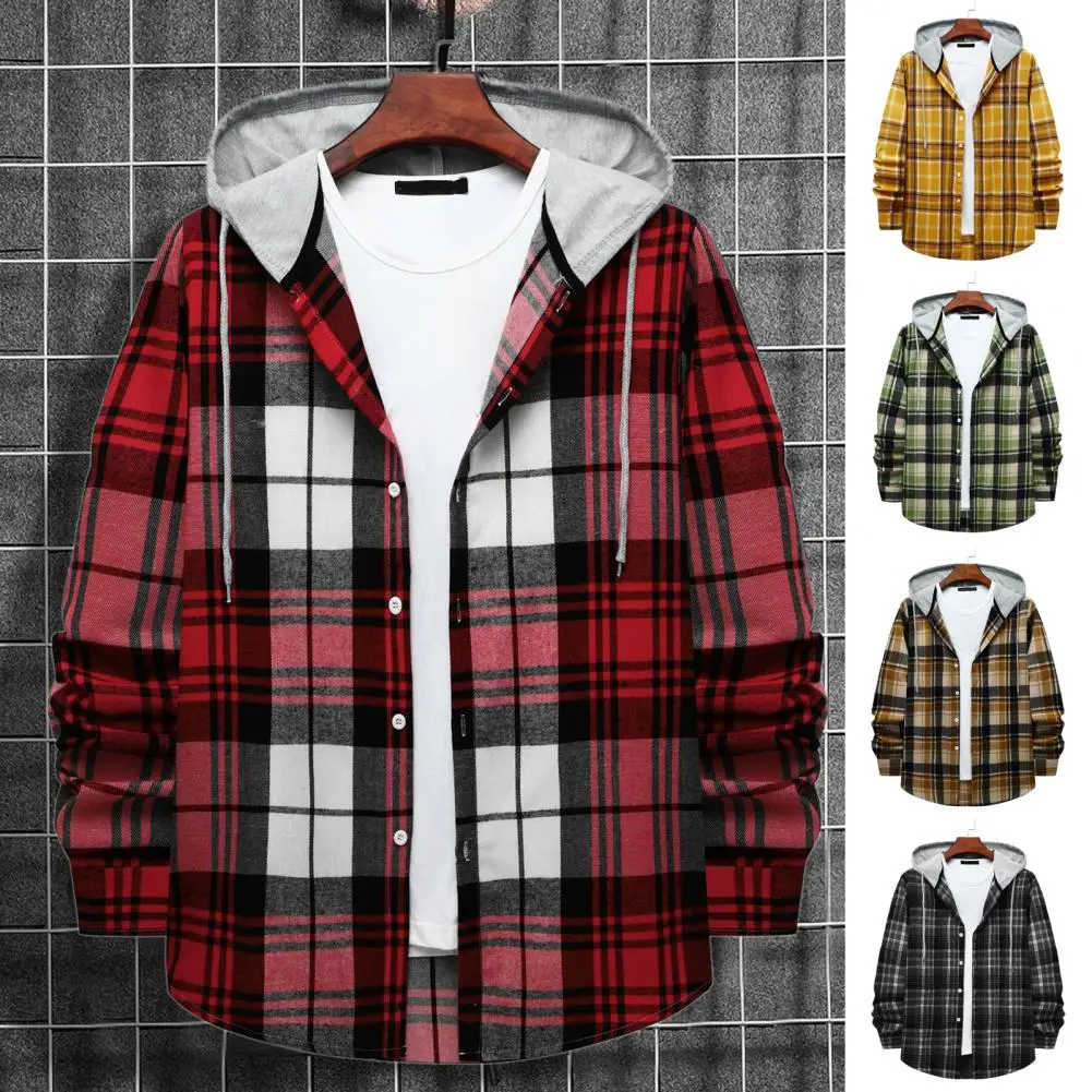 Men Plaid Splicing Hoodie Mens Fashion Streetwear Classic Flannel Long Sleeve Hooded Shirts sudaderas hombre