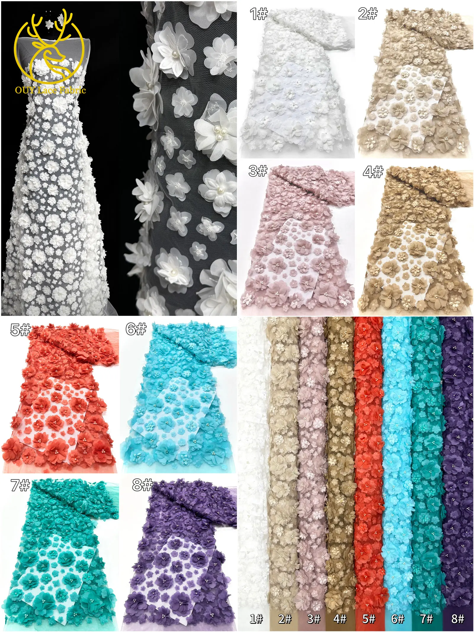 3D Französische Blumenperlen-Spitze 2026 Afrikanische Pailletten-Spitze Nigerianischer Tüll-Netzstoff für Hochzeitskleider 5 Yards – Detail 30