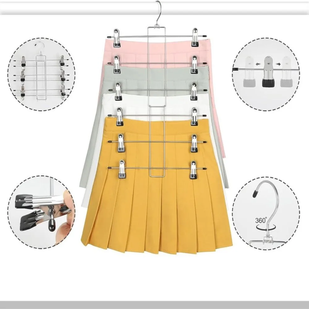 6 Layer Clothes Hangers Multilayer Skirt Trouser Hanger for Pants Non Slip Metal Hanger Clips Clothing Storage Rack Holder