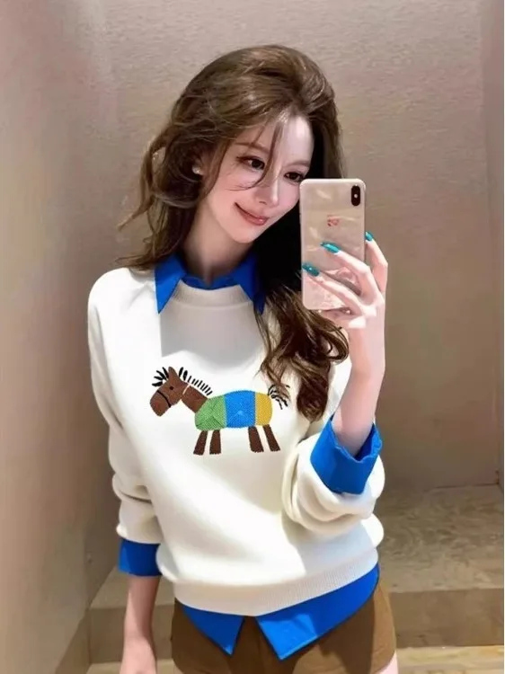 

Мягкий вязаный свитер оверсайз с воротником-стойкой, французский стиль, свободный крой, осень-зима, элитный дизайн