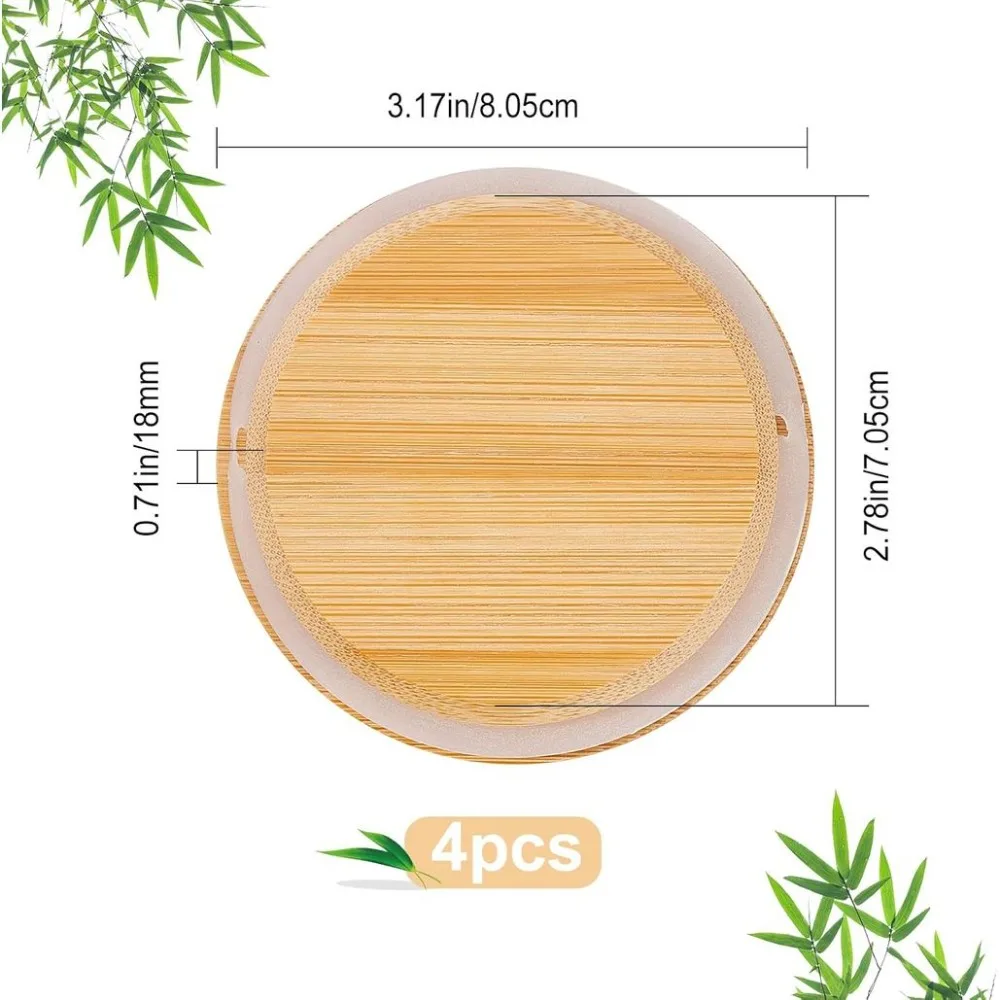 4 Pack Oui Yogurt Jar Lids Bamboo Wood Lids That Fit Oui Yogurt Jars Cookie Glass Storage Lids with Pad for a Perfect Airtight