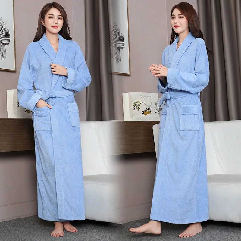 

New Classic Winter Robe Unisex Soft 100% Cotton Terry Towel Long Bathrobe Men's Hotel Home Thick Warm Dressing Gown Kimono Robes