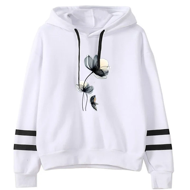 Womens Sweatshirts Ink Painting Printing Stripe Hoodie Jogging Sports Tops Clothing Casual Versatile Daily Woman Pullover Street