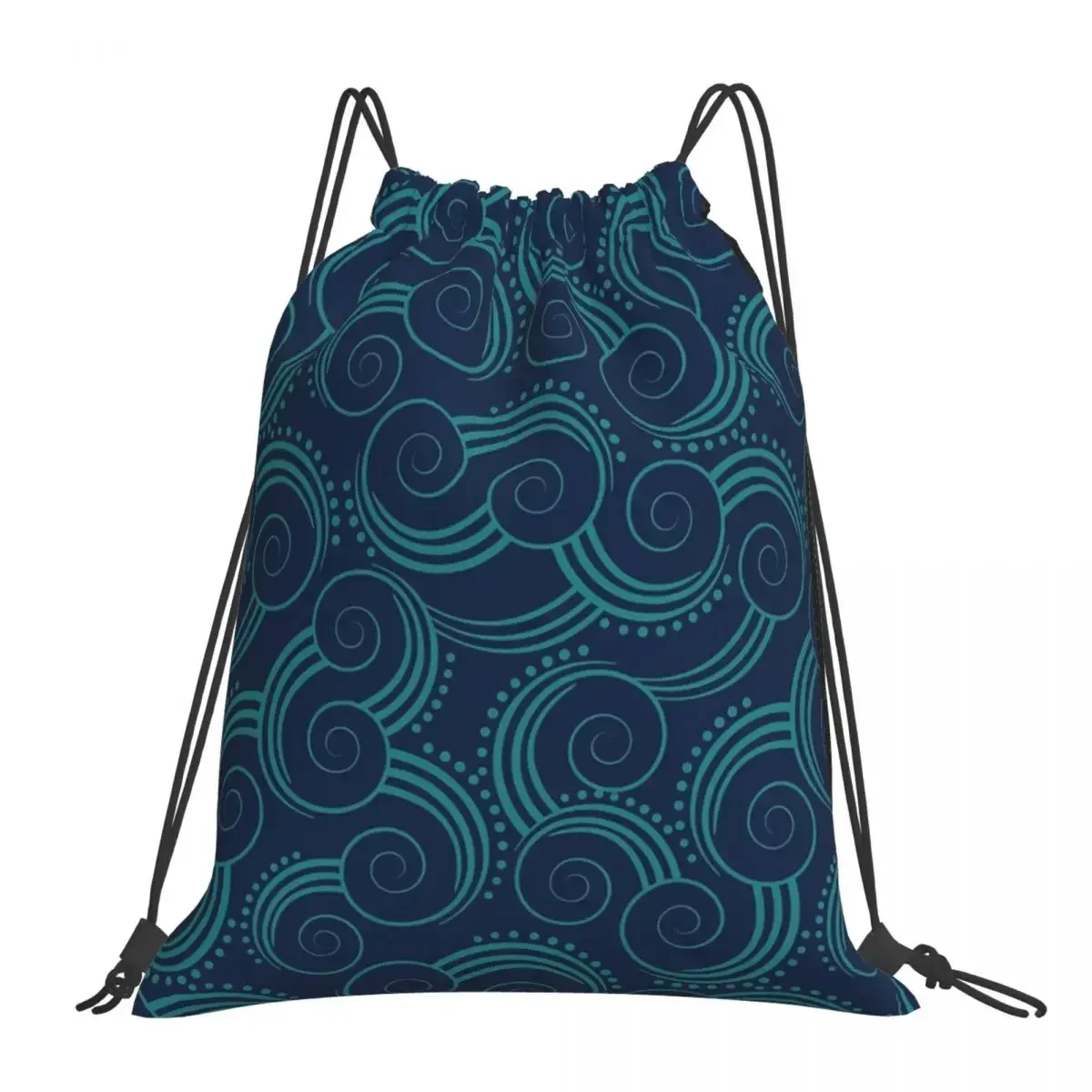 

Navy And Teal Ocean Swirls Backpacks Portable Drawstring Bags Drawstring Bundle Pocket Sports Bag BookBag For Man Woman School