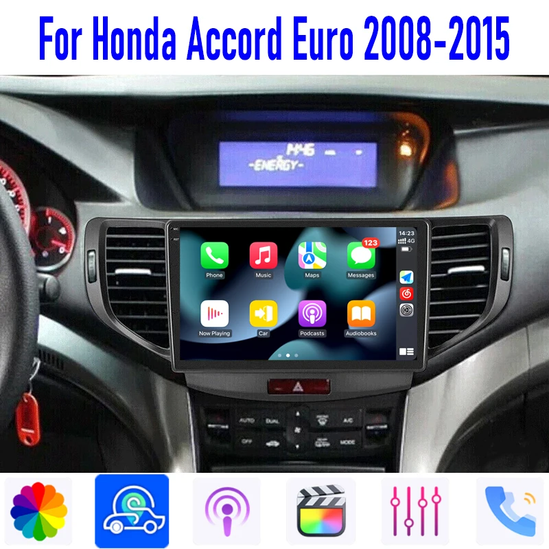 

GPS 9" For Honda Accord Euro 2008-2015 Car Radio Head Unit Wireless Apple Carplay Android 13 Auto Reversing Image Camera WIFI BT