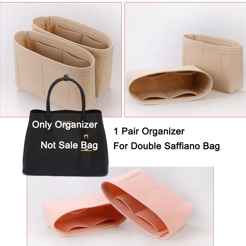 1 pair Felt Bag Insert Organizer For Double Saffiano Leather Bag , Handbag Inner Liner Bag In Bag Shaper Storage Pouch