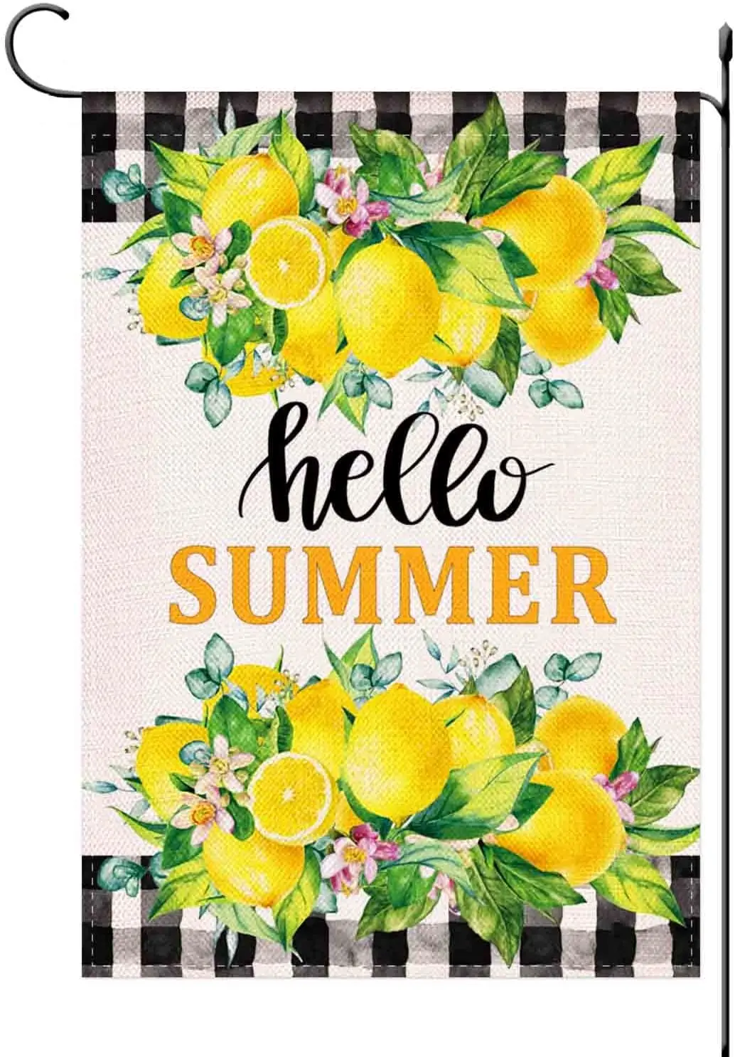 

Флаг для лимона Hello Summer, маленький Садовый флаг в клетку буйвола с надписью «Добро пожаловать», весенний лимонный флаг для маленького сада, двухсторонний праздничный подарок на лужайку