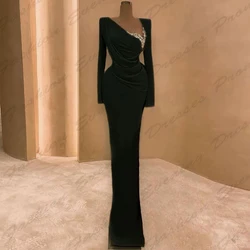 2025 Gorgeous Black Satin Evening Dresses Exquisite Sexy Beaded Customized Mermaid Long Sleeves Simple Formal Party Prom Gowns