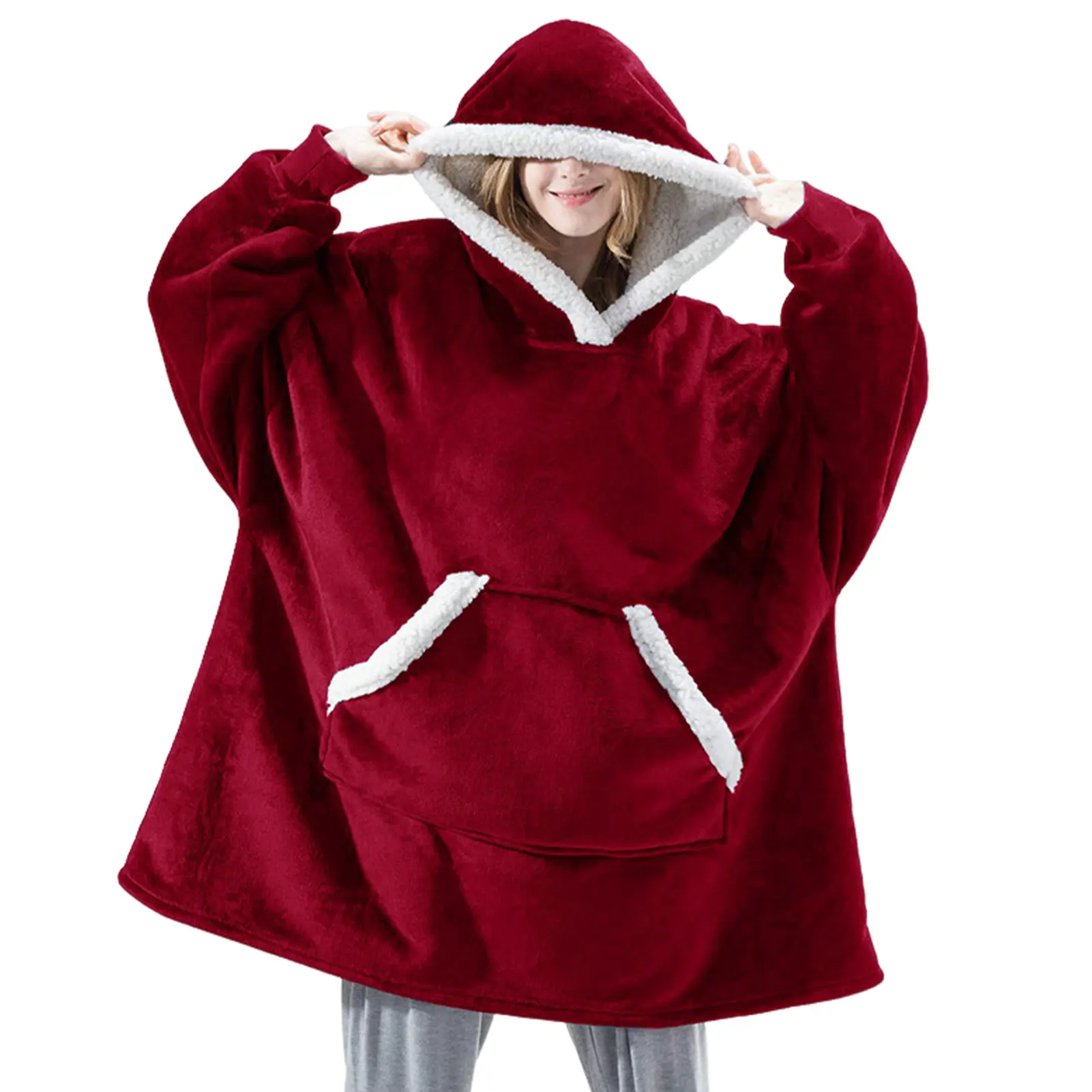 2024 Winter Women Double-faced Fleece Hoodie Blanket Oversize Large Pocket Warm Couple Loose Sweatshirts Women And Men Robe