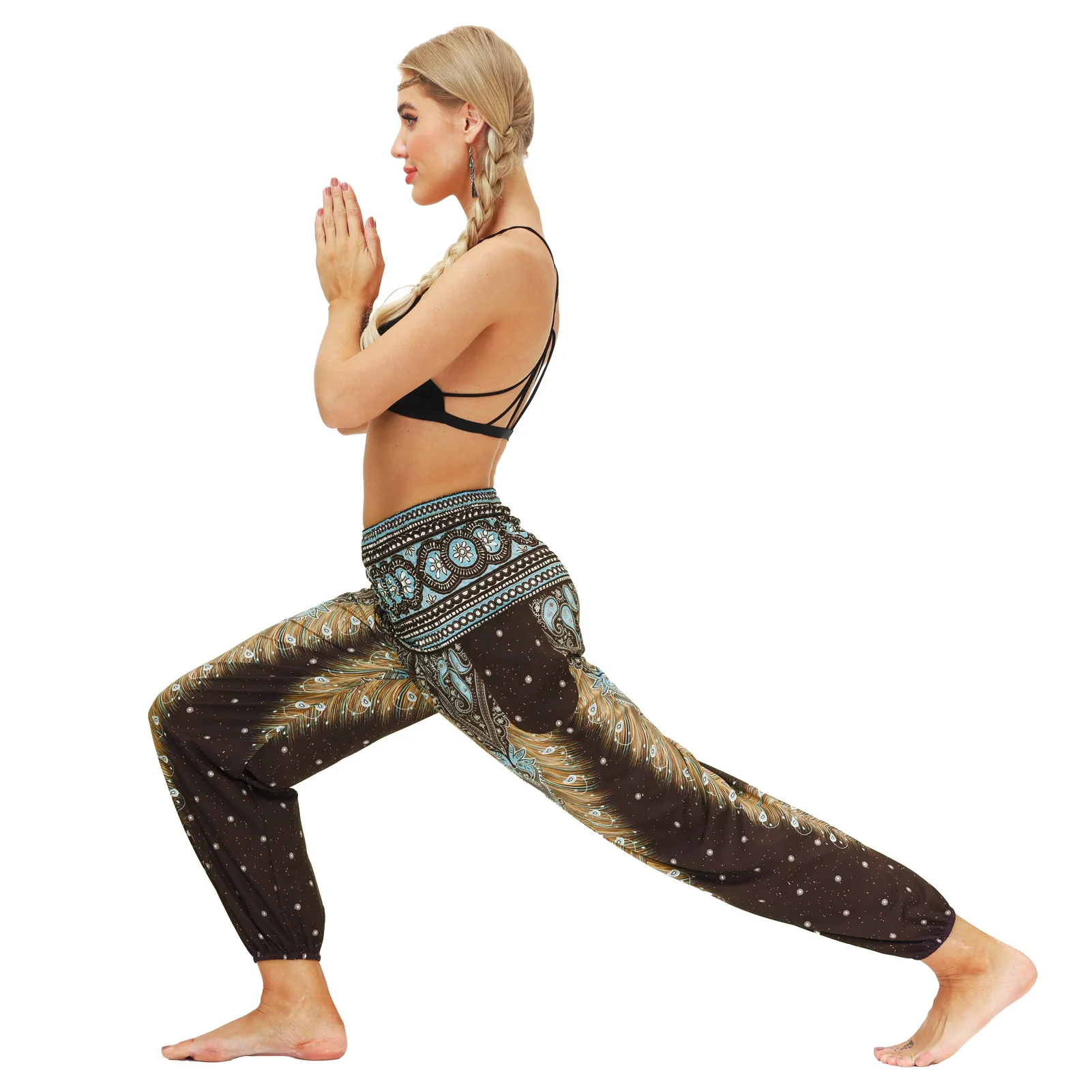 Peacock Feather Print Women\'s Casual Leggings Yoga Dance Lightweight Breathable Sports Lantern Pants Women