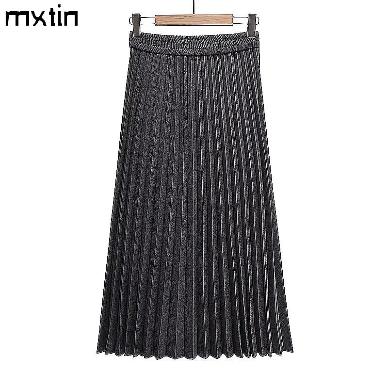 

Women's Autumn Fashion Pleated Long Skirt Vintage Solid Folds A Line Streetwear Korean Female Skirts Clothes for Women Vestidos