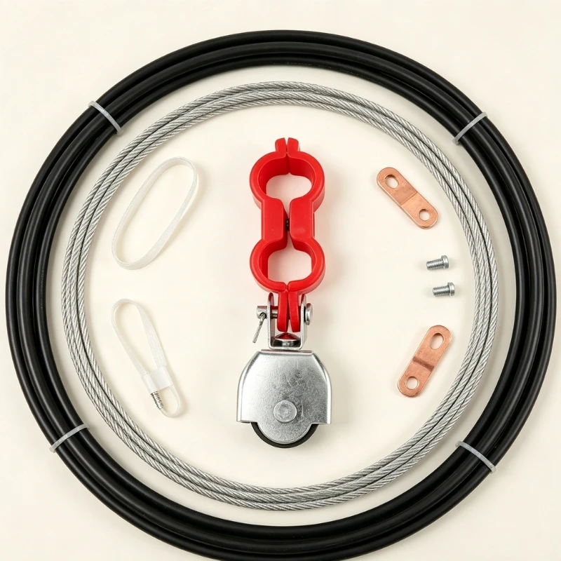 6-Piece Wire Rope Guide Pulley Wheel Set with Metal and Plastic Construction, Bearing Rollers, and Threaded Fasteners D0LD