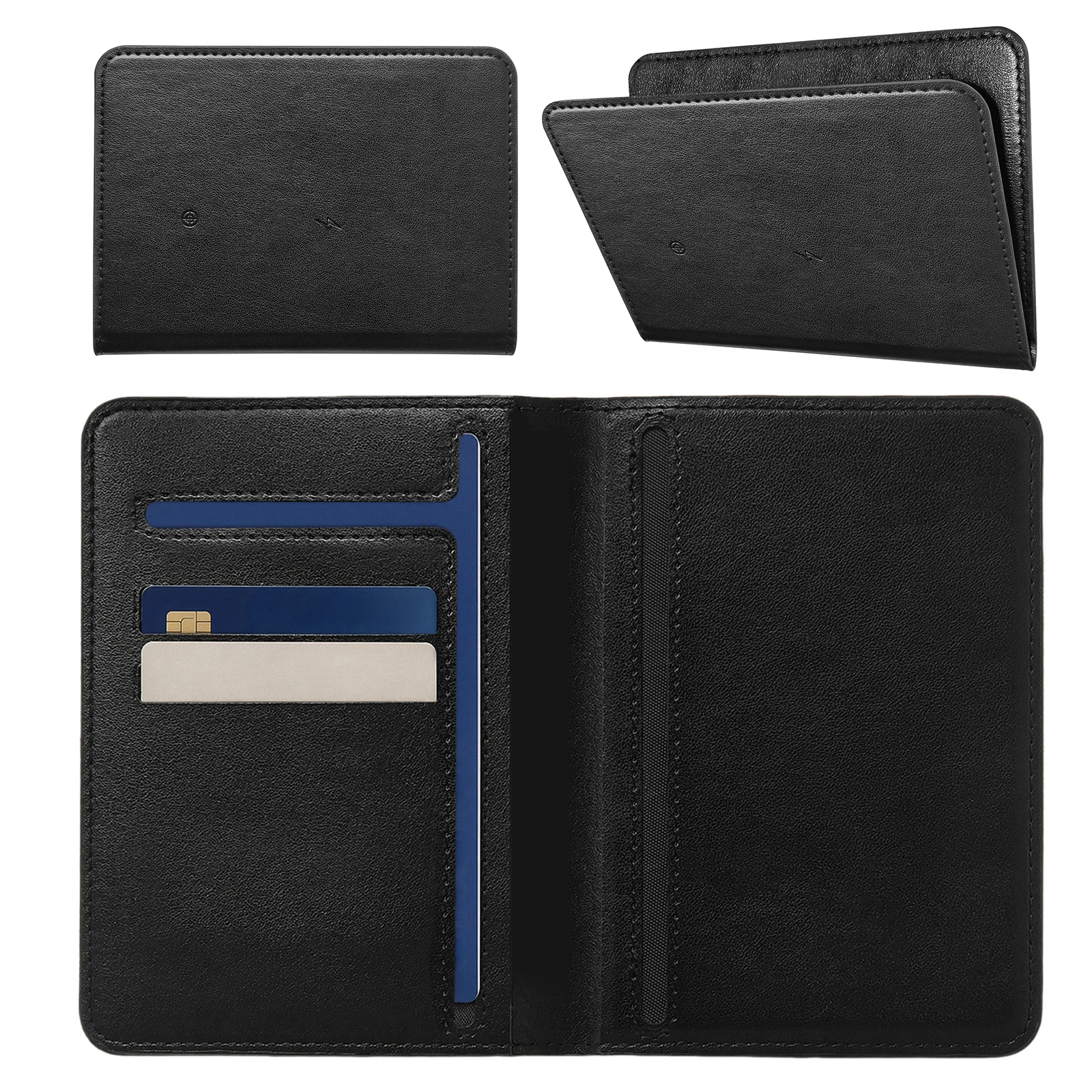 PU Leather Passport Holder with Location Tracker Smart Anti-Lost Wallet Multi-Slot Card Holder for Wireless Charging