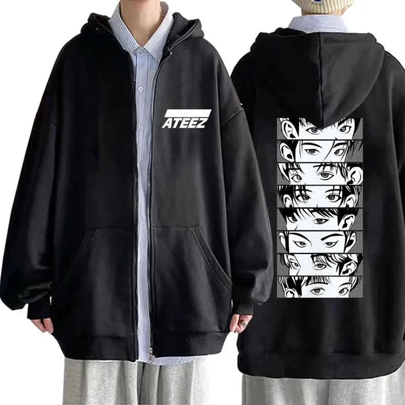 

ATEEZ Manga Eyes Print Zipp R Hoodie 2025 World Tour Towards The Light Will To Power Streetwear Men Korean Kpop Zip Up Hoodies